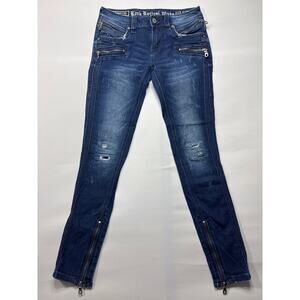 Rock Revival‎ Camille Women's Skinny Moto Style Blue Jeans - Size 27 (27x29)